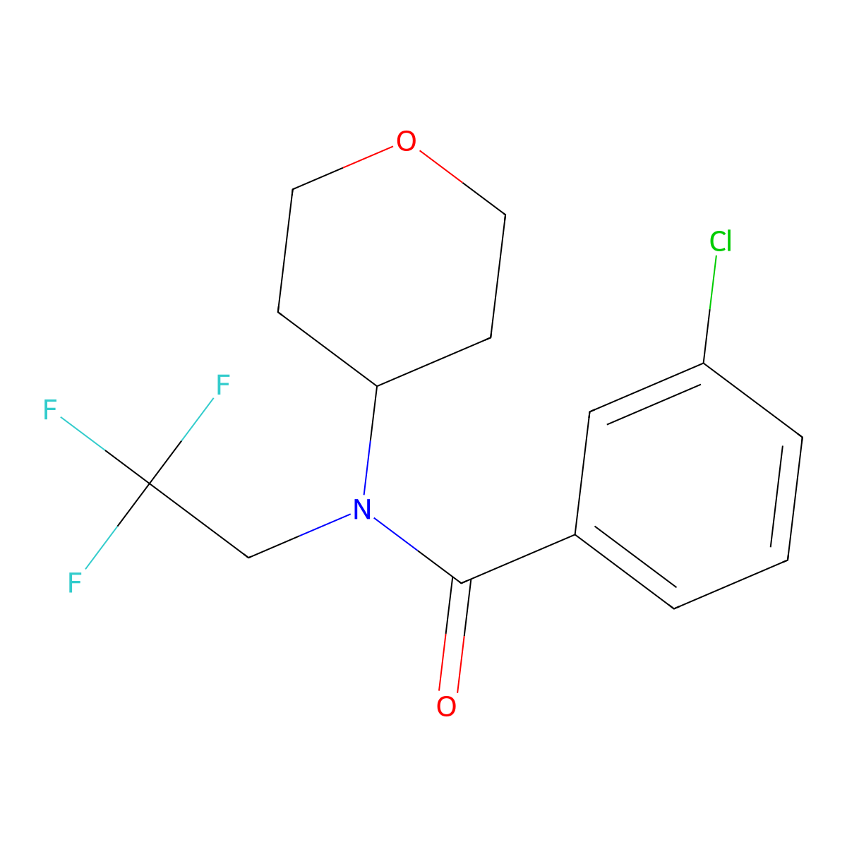3-chloro-N-(oxan-4-yl)-N-(2,2,2-trifluoroethyl)benzamide molecular structure, CAS 1396853-24-9