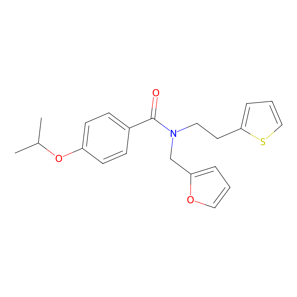 N-(furan-2-ylmethyl)-4-isopropoxy-N-(2-(thiophen-2-yl)ethyl)benzamide molecular structure, CAS 1396853-25-0
