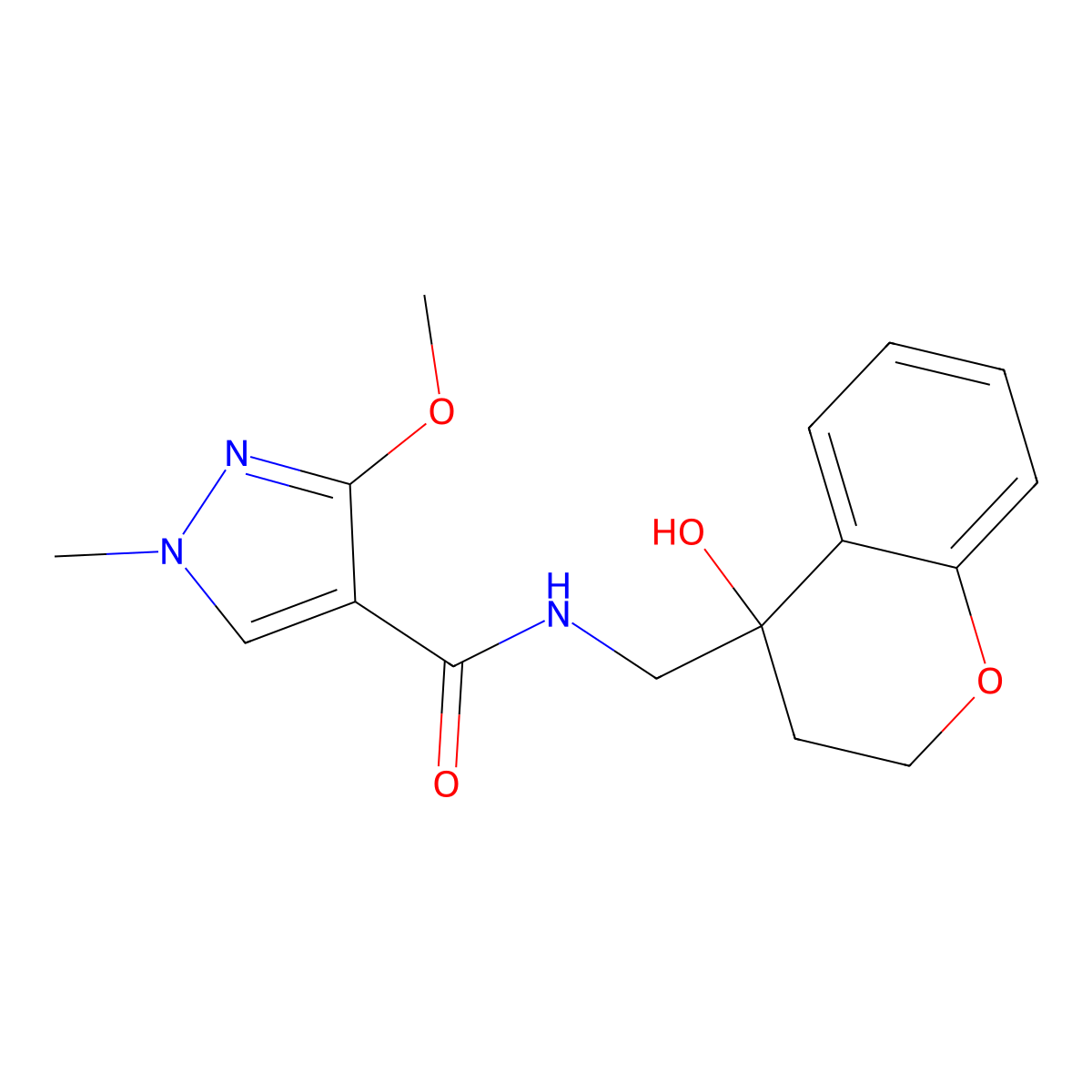N-((4-hydroxychroman-4-yl)methyl)-3-methoxy-1-methyl-1H-pyrazole-4-carboxamide molecular structure, CAS 1396853-30-7
