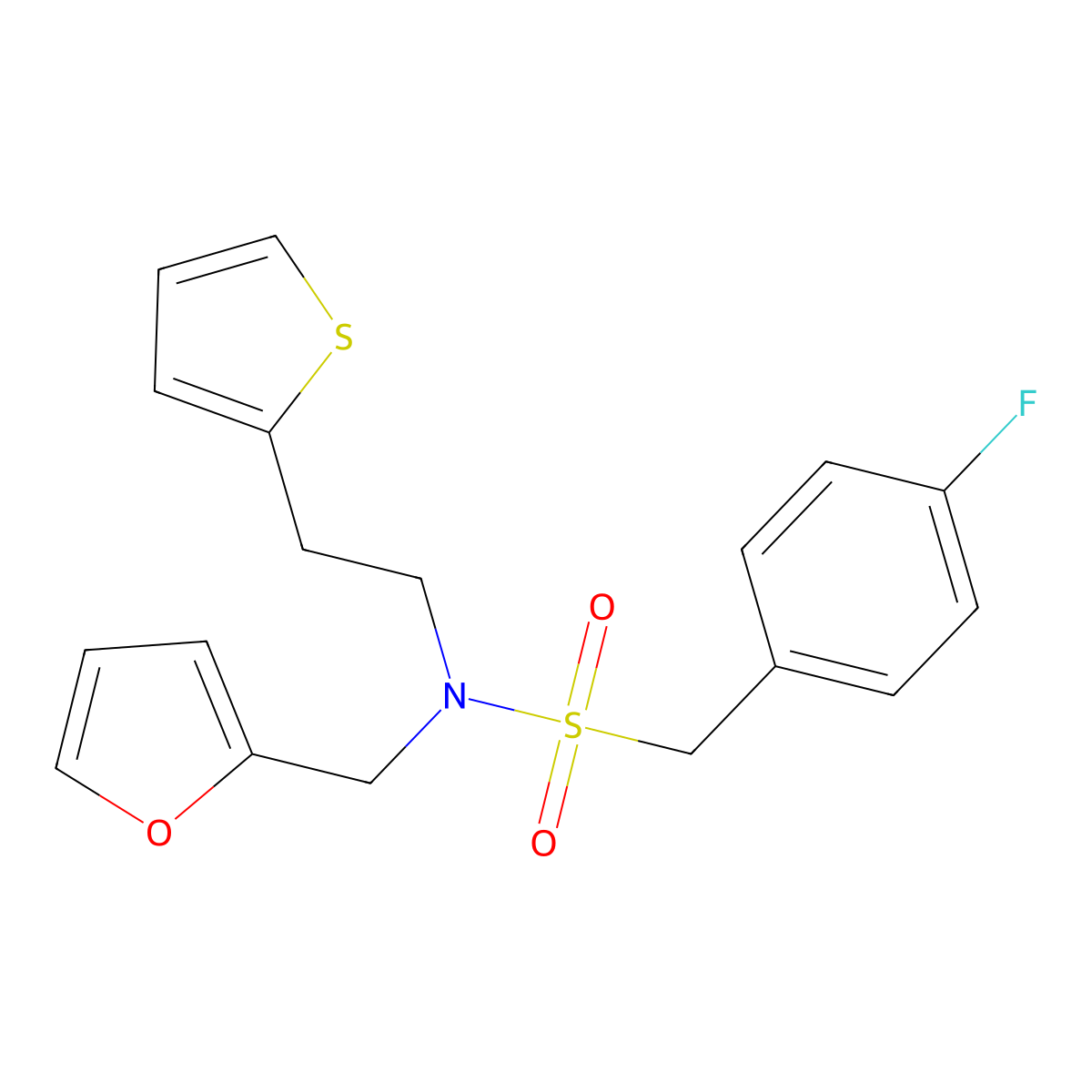 1-(4-fluorophenyl)-N-(furan-2-ylmethyl)-N-(2-(thiophen-2-yl)ethyl)methanesulfonamide molecular structure, CAS 1396853-41-0