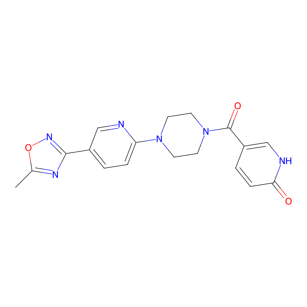 5-(4-(5-(5-methyl-1,2,4-oxadiazol-3-yl)pyridin-2-yl)piperazine-1-carbonyl)pyridin-2(1H)-one molecular structure, CAS 1396853-46-5