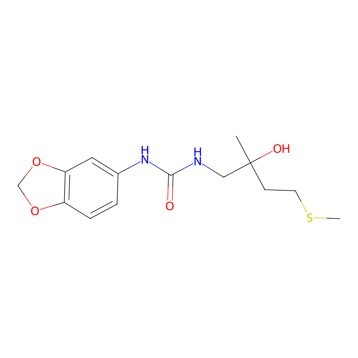 1-(Benzo[d][1,3]dioxol-5-yl)-3-(2-hydroxy-2-methyl-4-(methylthio)butyl)urea molecular structure, CAS 1396853-49-8