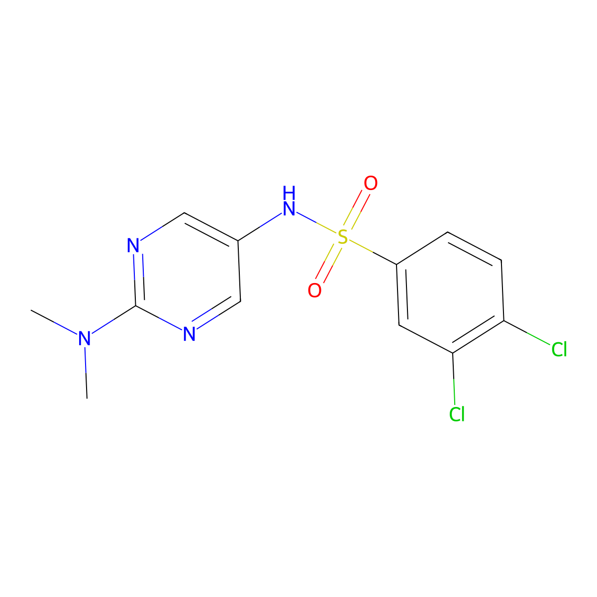 3,4-dichloro-N-(2-(dimethylamino)pyrimidin-5-yl)benzenesulfonamide molecular structure, CAS 1396853-50-1