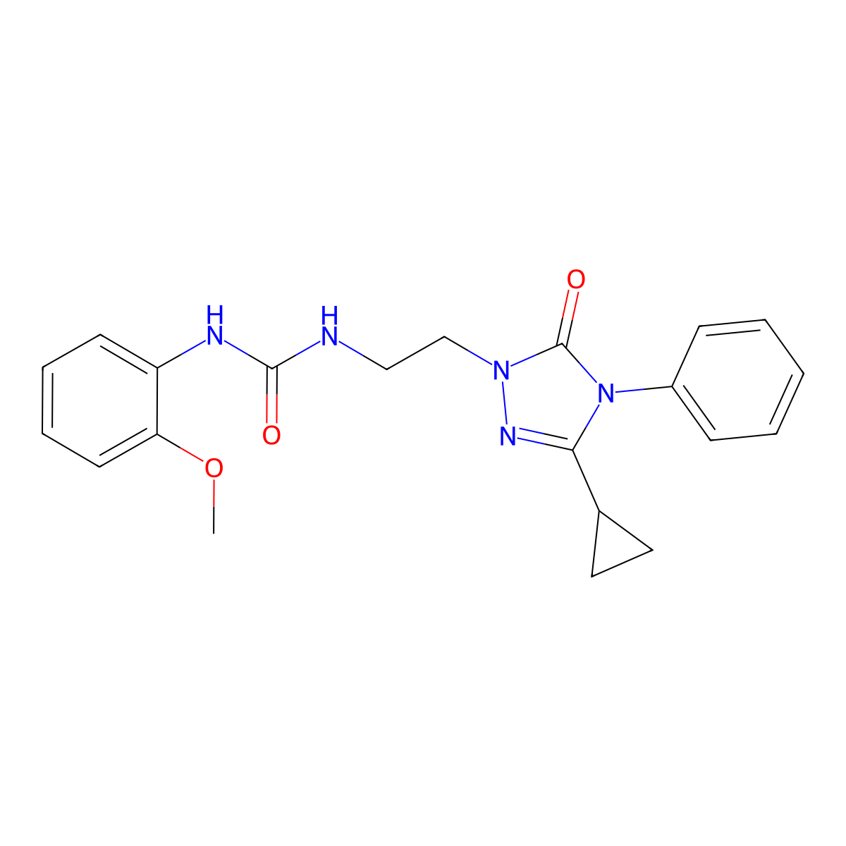 1-(2-(3-cyclopropyl-5-oxo-4-phenyl-4,5-dihydro-1H-1,2,4-triazol-1-yl)ethyl)-3-(2-methoxyphenyl)urea molecular structure, CAS 1396853-53-4