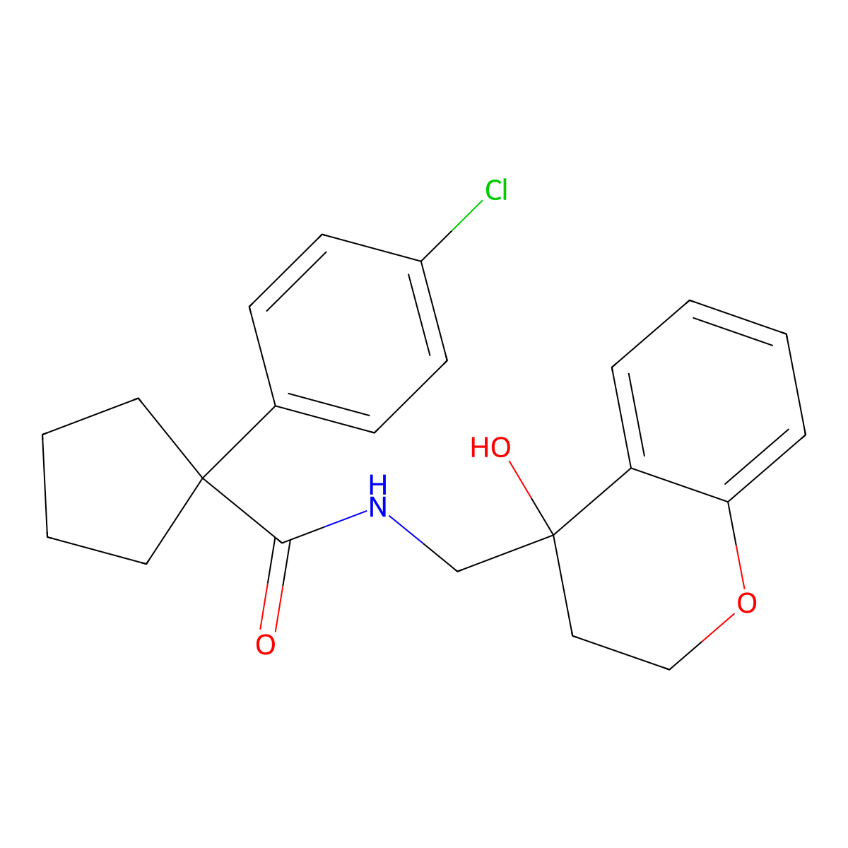 1-(4-chlorophenyl)-N-((4-hydroxychroman-4-yl)methyl)cyclopentanecarboxamide molecular structure, CAS 1396853-54-5