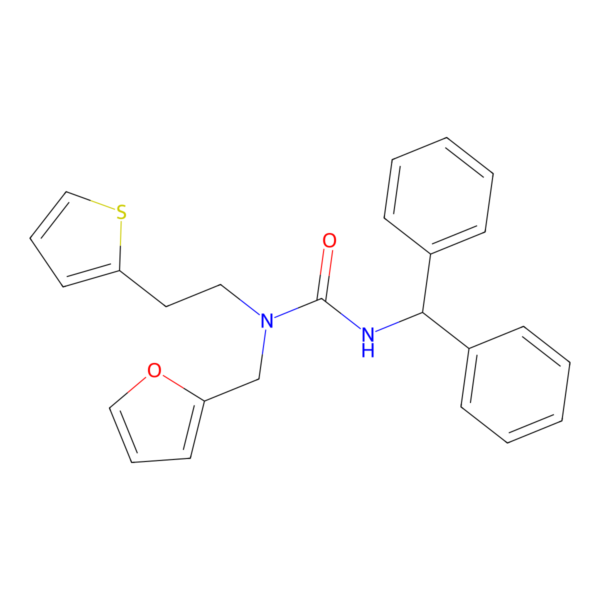 3-Benzhydryl-1-(furan-2-ylmethyl)-1-(2-(thiophen-2-yl)ethyl)urea molecular structure, CAS 1396853-55-6