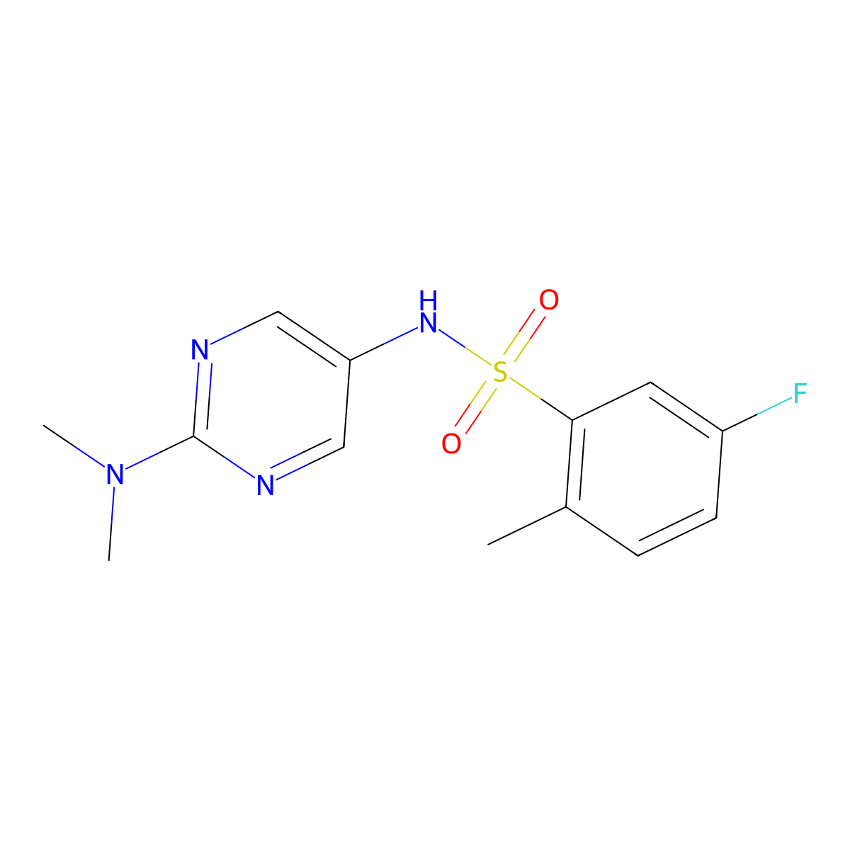 N-[2-(dimethylamino)pyrimidin-5-yl]-5-fluoro-2-methylbenzene-1-sulfonamide molecular structure, CAS 1396853-57-8