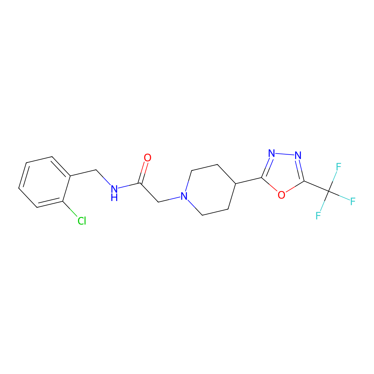N-(2-chlorobenzyl)-2-(4-(5-(trifluoromethyl)-1,3,4-oxadiazol-2-yl)piperidin-1-yl)acetamide molecular structure, CAS 1396853-72-7
