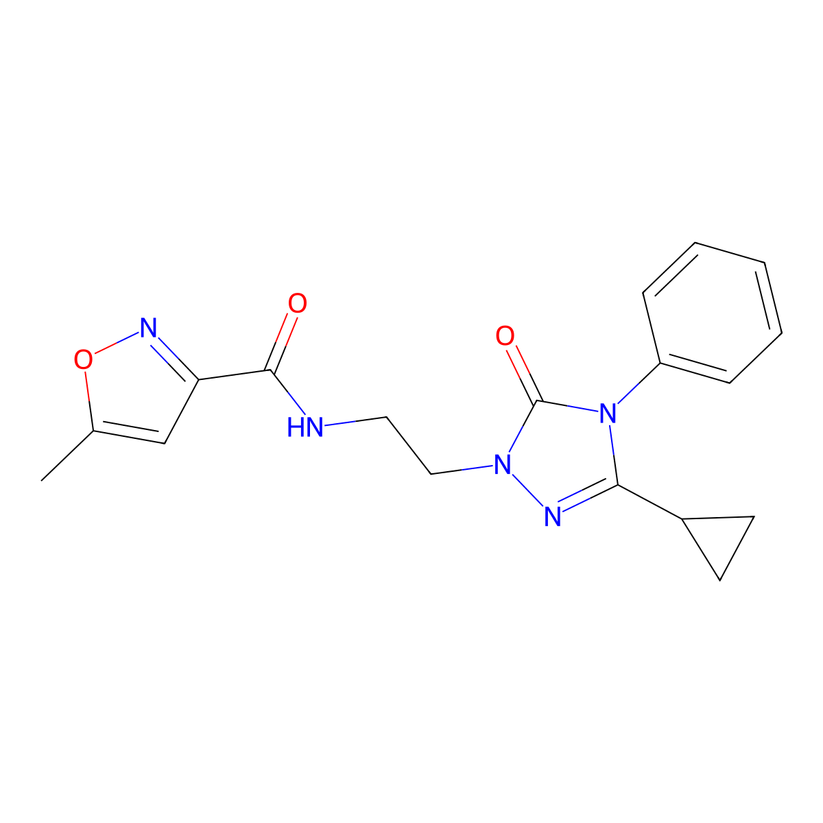 N-(2-(3-cyclopropyl-5-oxo-4-phenyl-4,5-dihydro-1H-1,2,4-triazol-1-yl)ethyl)-5-methylisoxazole-3-carboxamide molecular structure, CAS 1396853-73-8