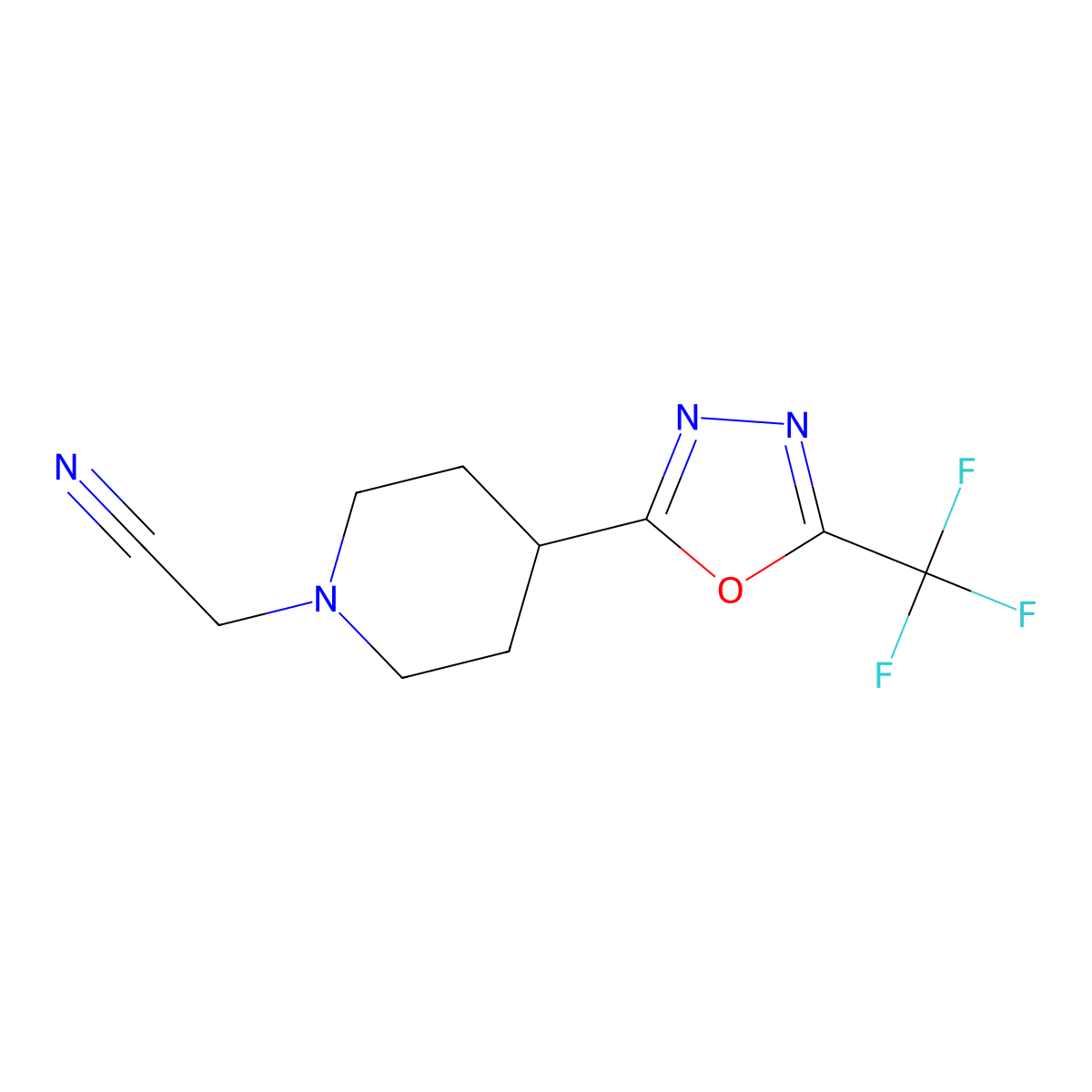 2-(4-(5-(Trifluoromethyl)-1,3,4-oxadiazol-2-yl)piperidin-1-yl)acetonitrile molecular structure, CAS 1396853-83-0