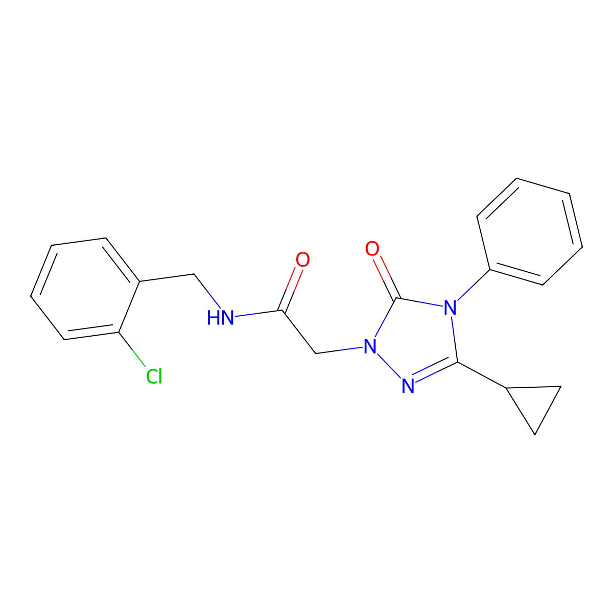 N-(2-chlorobenzyl)-2-(3-cyclopropyl-5-oxo-4-phenyl-4,5-dihydro-1H-1,2,4-triazol-1-yl)acetamide molecular structure, CAS 1396853-88-5