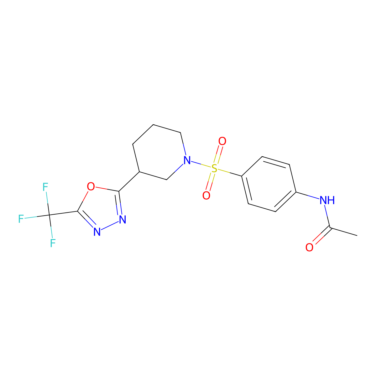 N-[4-({3-[5-(trifluoromethyl)-1,3,4-oxadiazol-2-yl]piperidin-1-yl}sulfonyl)phenyl]acetamide molecular structure, CAS 1396853-91-0