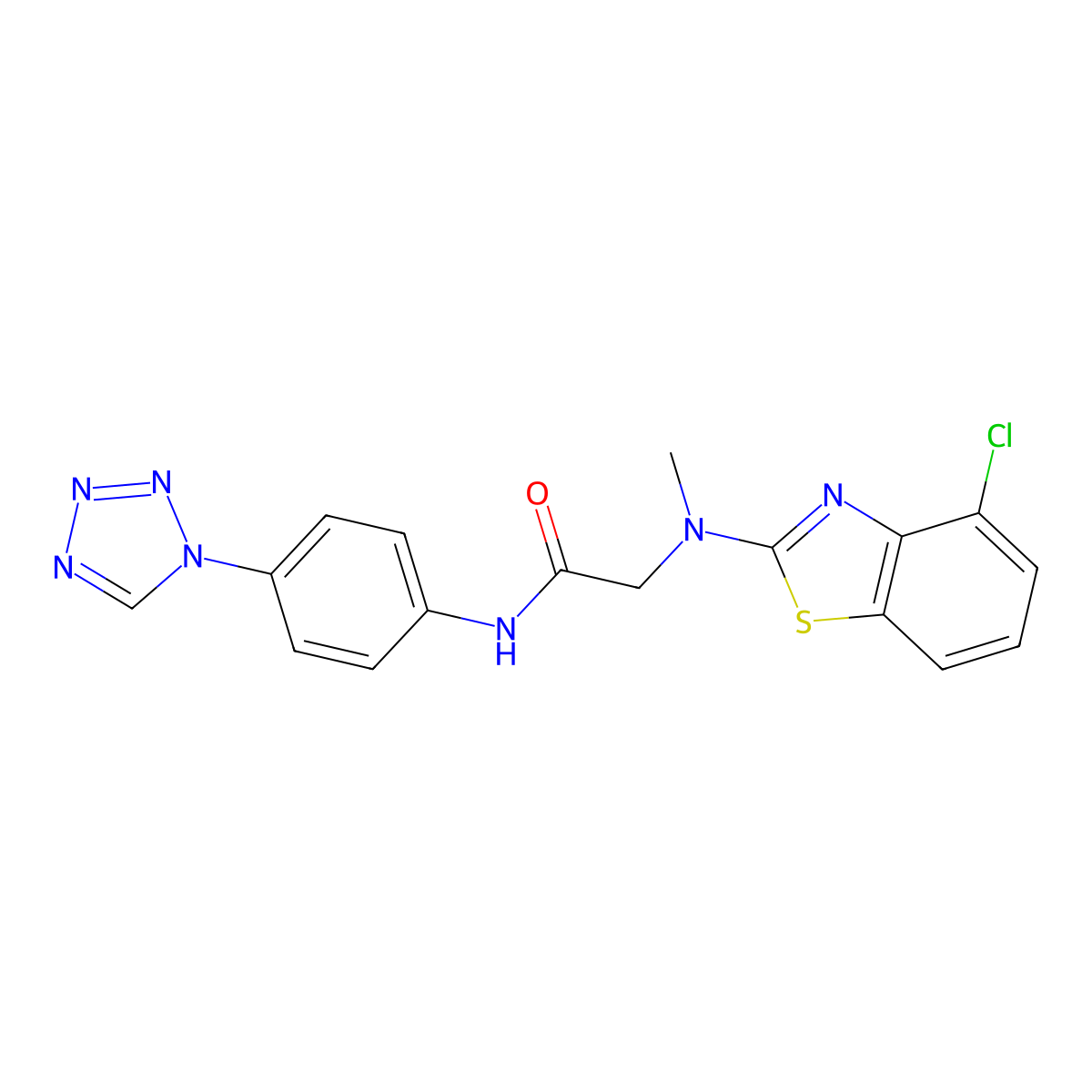 N-(4-(1H-tetrazol-1-yl)phenyl)-2-((4-chlorobenzo[d]thiazol-2-yl)(methyl)amino)acetamide molecular structure, CAS 1396853-93-2