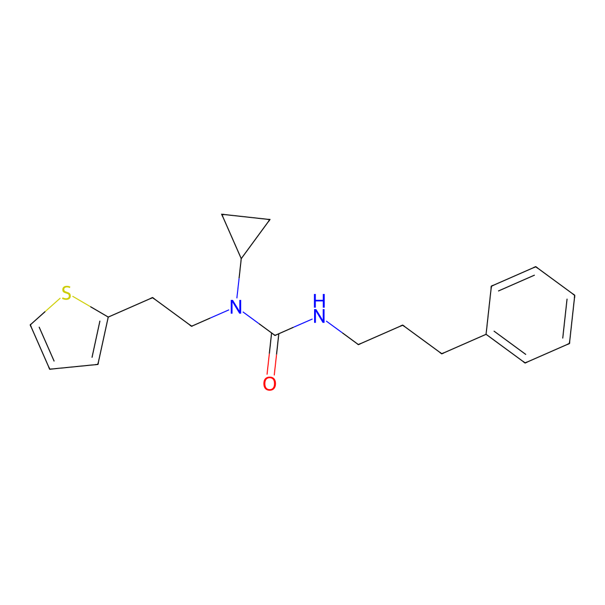 1-Cyclopropyl-3-(3-phenylpropyl)-1-(2-(thiophen-2-yl)ethyl)urea molecular structure, CAS 1396853-94-3