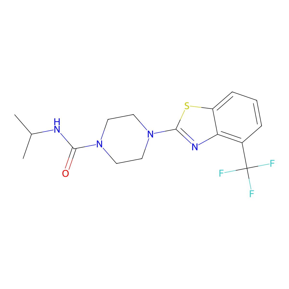 N-isopropyl-4-(4-(trifluoromethyl)benzo[d]thiazol-2-yl)piperazine-1-carboxamide molecular structure, CAS 1396854-03-7