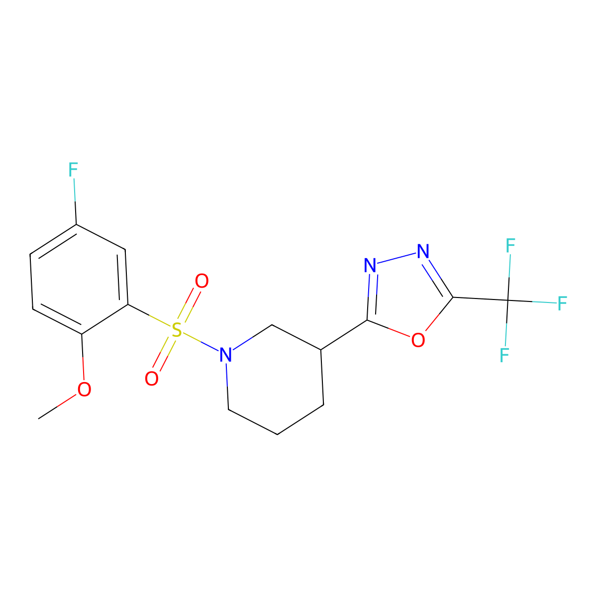 2-(1-((5-Fluoro-2-methoxyphenyl)sulfonyl)piperidin-3-yl)-5-(trifluoromethyl)-1,3,4-oxadiazole molecular structure, CAS 1396854-07-1