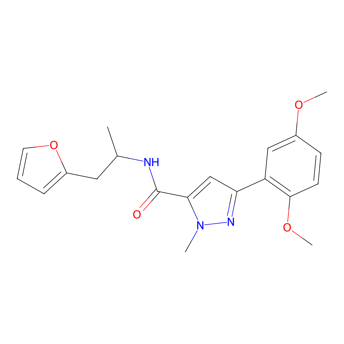 3-(2,5-dimethoxyphenyl)-N-(1-(furan-2-yl)propan-2-yl)-1-methyl-1H-pyrazole-5-carboxamide molecular structure, CAS 1396854-14-0