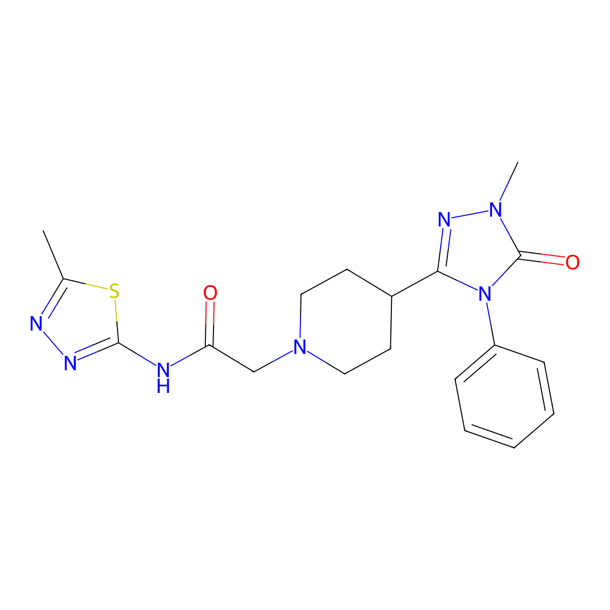 N-(5-methyl-1,3,4-thiadiazol-2-yl)-2-[4-(1-methyl-5-oxo-4-phenyl-4,5-dihydro-1H-1,2,4-triazol-3-yl)piperidin-1-yl]acetamide molecular structure, CAS 1396854-17-3