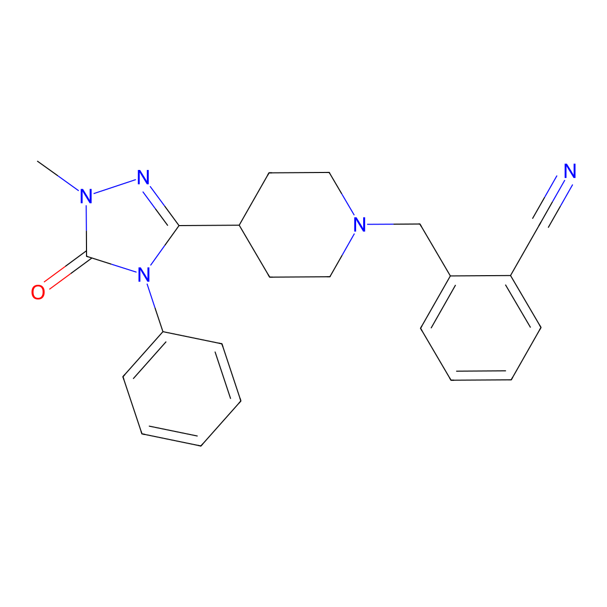 2-{[4-(1-methyl-5-oxo-4-phenyl-4,5-dihydro-1H-1,2,4-triazol-3-yl)piperidin-1-yl]methyl}benzonitrile molecular structure, CAS 1396854-26-4