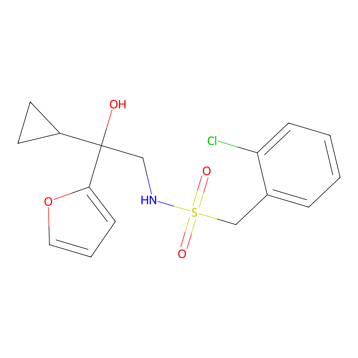 1-(2-chlorophenyl)-N-[2-cyclopropyl-2-(furan-2-yl)-2-hydroxyethyl]methanesulfonamide molecular structure, CAS 1396854-28-6