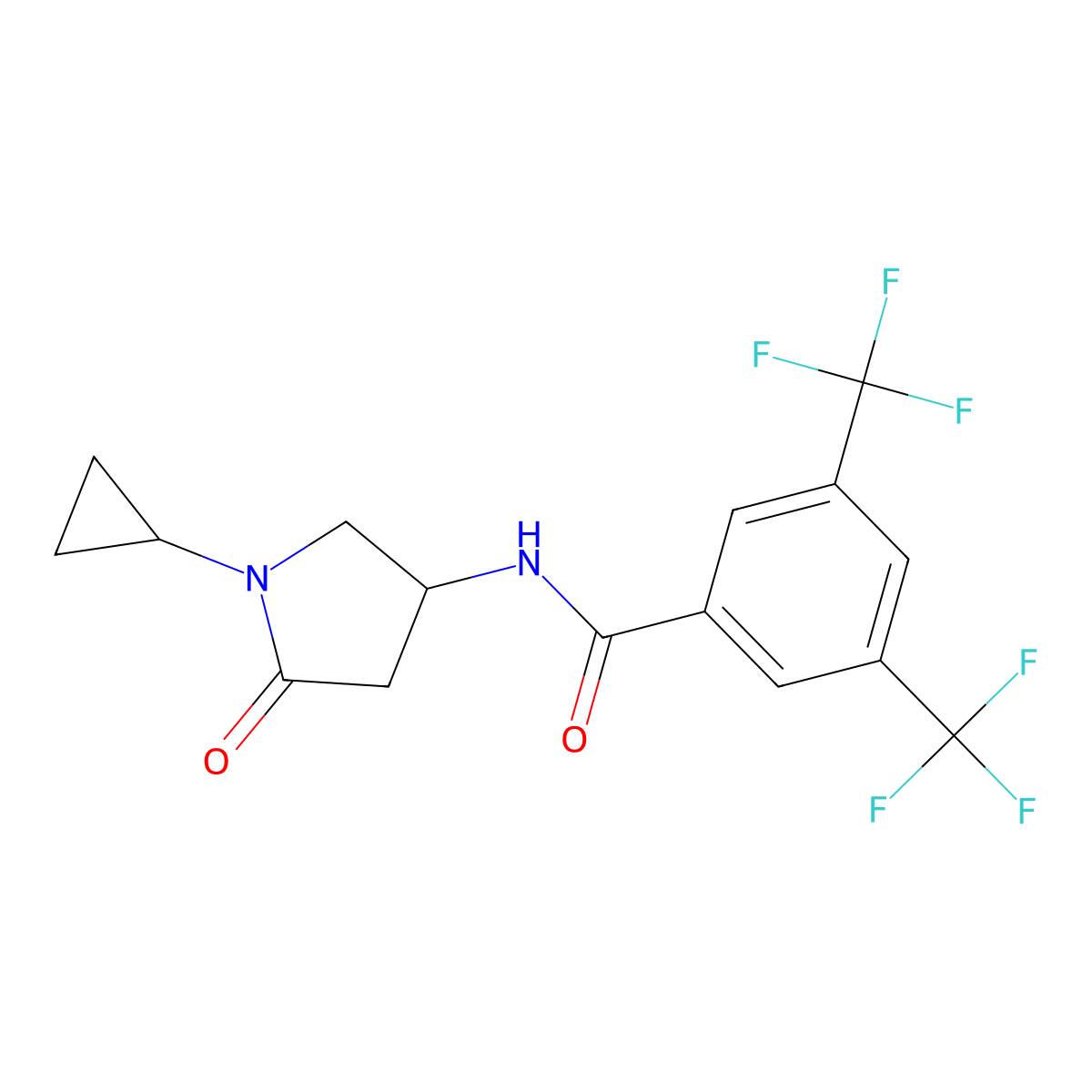N-(1-cyclopropyl-5-oxopyrrolidin-3-yl)-3,5-bis(trifluoromethyl)benzamide molecular structure, CAS 1396854-29-7