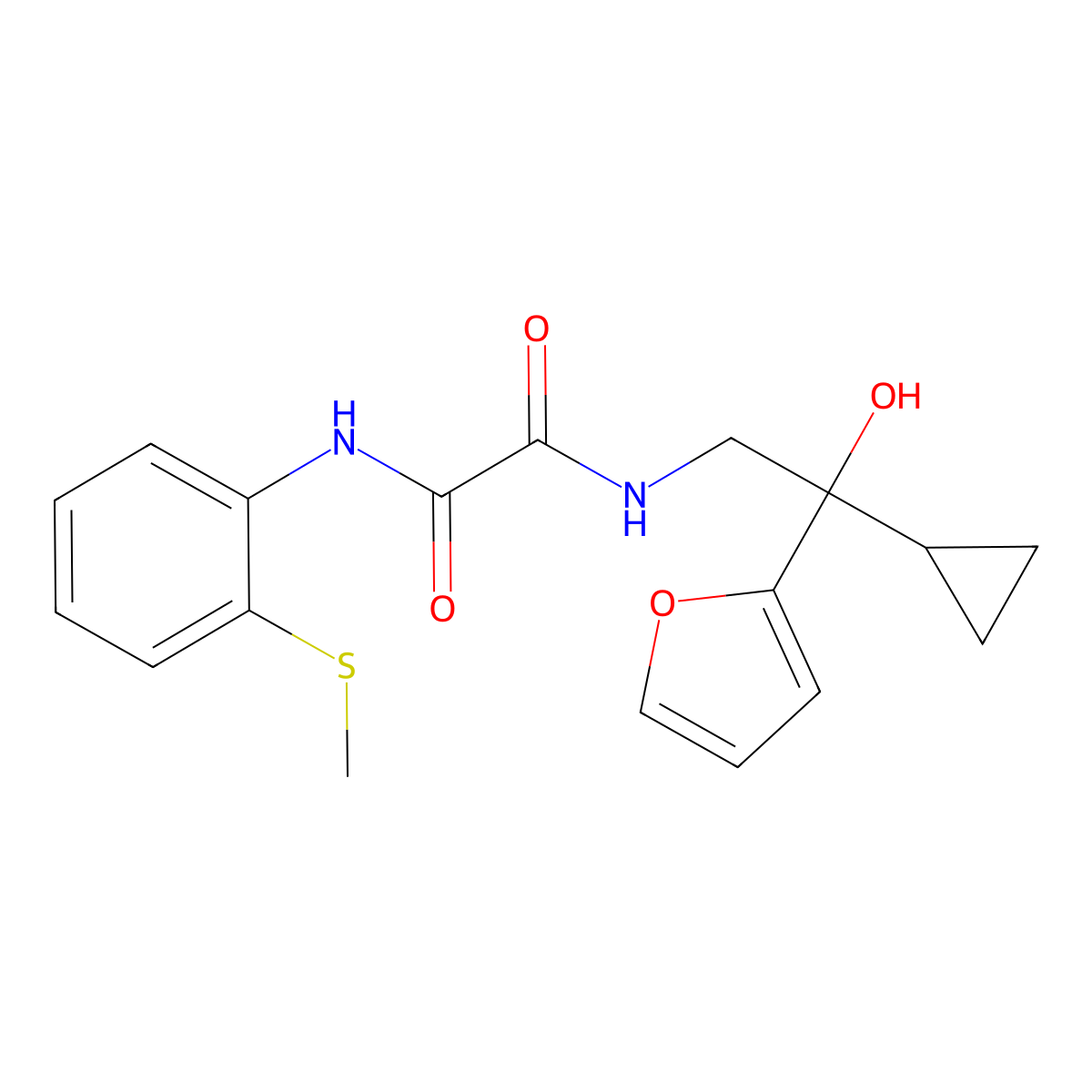 N1-(2-cyclopropyl-2-(furan-2-yl)-2-hydroxyethyl)-N2-(2-(methylthio)phenyl)oxalamide molecular structure, CAS 1396854-39-9