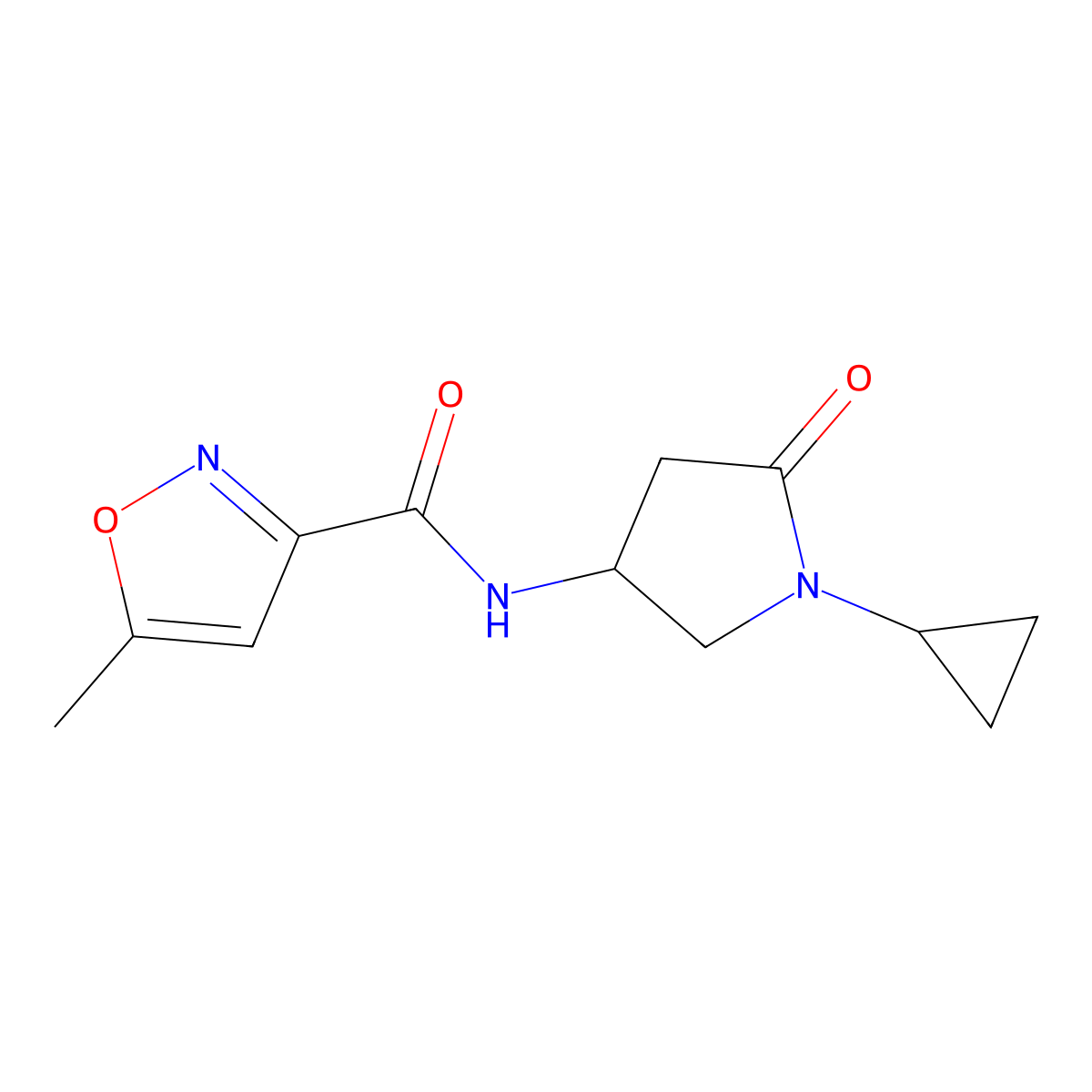 N-(1-cyclopropyl-5-oxopyrrolidin-3-yl)-5-methyl-1,2-oxazole-3-carboxamide molecular structure, CAS 1396854-40-2