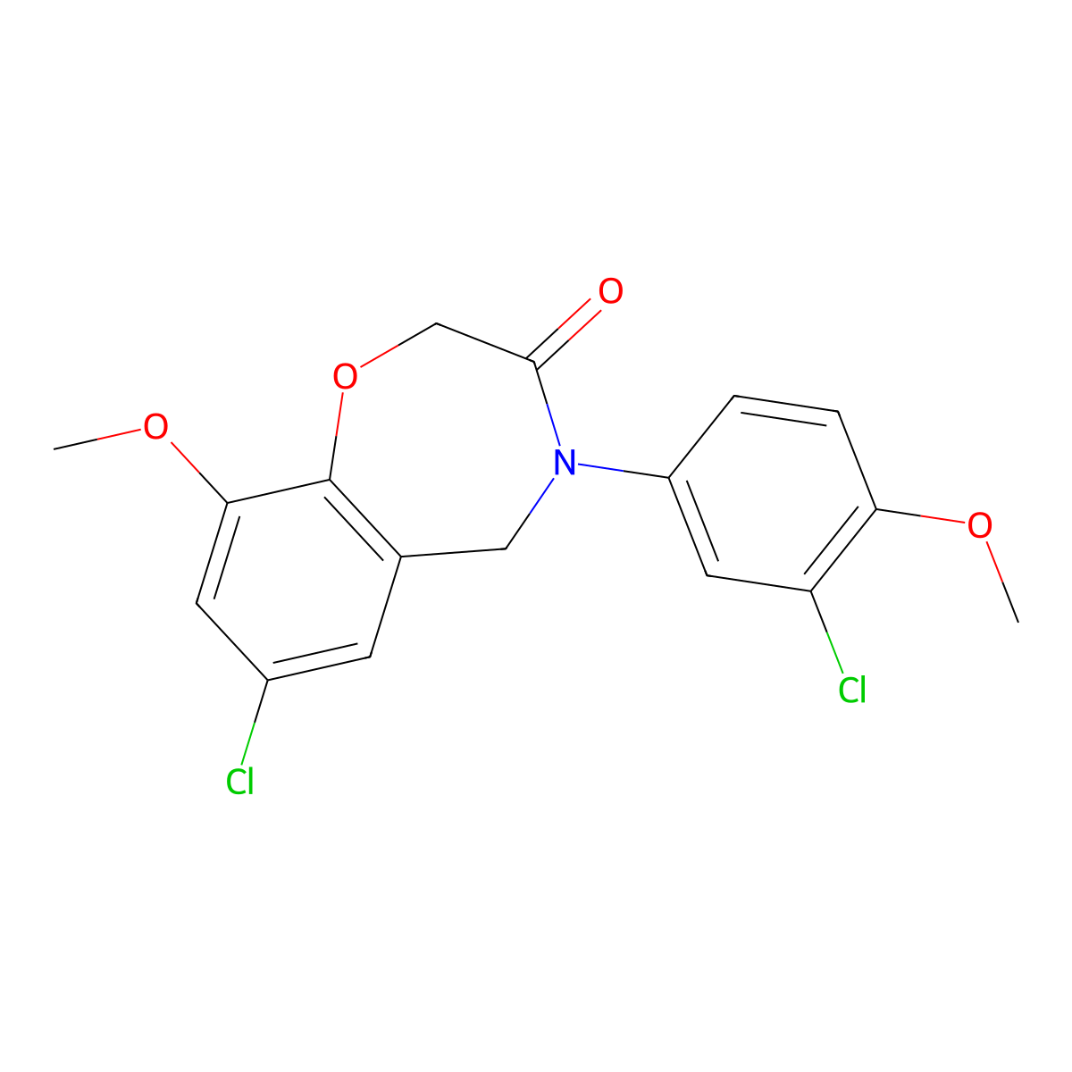7-chloro-4-(3-chloro-4-methoxyphenyl)-9-methoxy-4,5-dihydro-1,4-benzoxazepin-3(2H)-one molecular structure, CAS 1396854-44-6