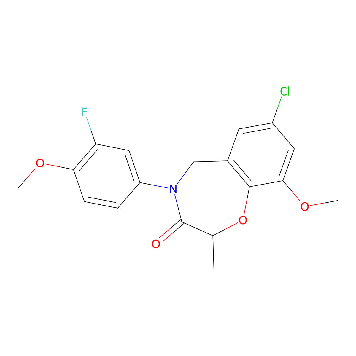 7-chloro-4-(3-fluoro-4-methoxyphenyl)-9-methoxy-2-methyl-4,5-dihydro-1,4-benzoxazepin-3(2H)-one molecular structure, CAS 1396854-53-7