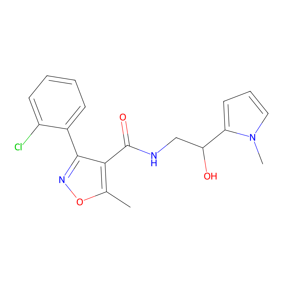 3-(2-chlorophenyl)-N-(2-hydroxy-2-(1-methyl-1H-pyrrol-2-yl)ethyl)-5-methylisoxazole-4-carboxamide molecular structure, CAS 1396854-65-1
