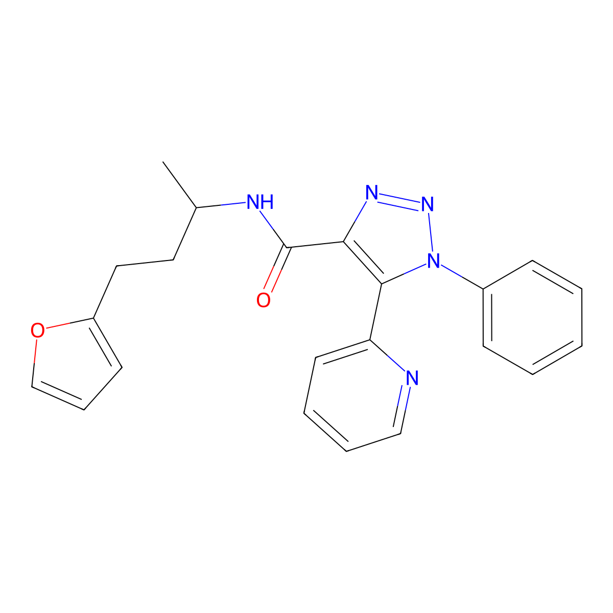 N-(4-(furan-2-yl)butan-2-yl)-1-phenyl-5-(pyridin-2-yl)-1H-1,2,3-triazole-4-carboxamide molecular structure, CAS 1396854-66-2