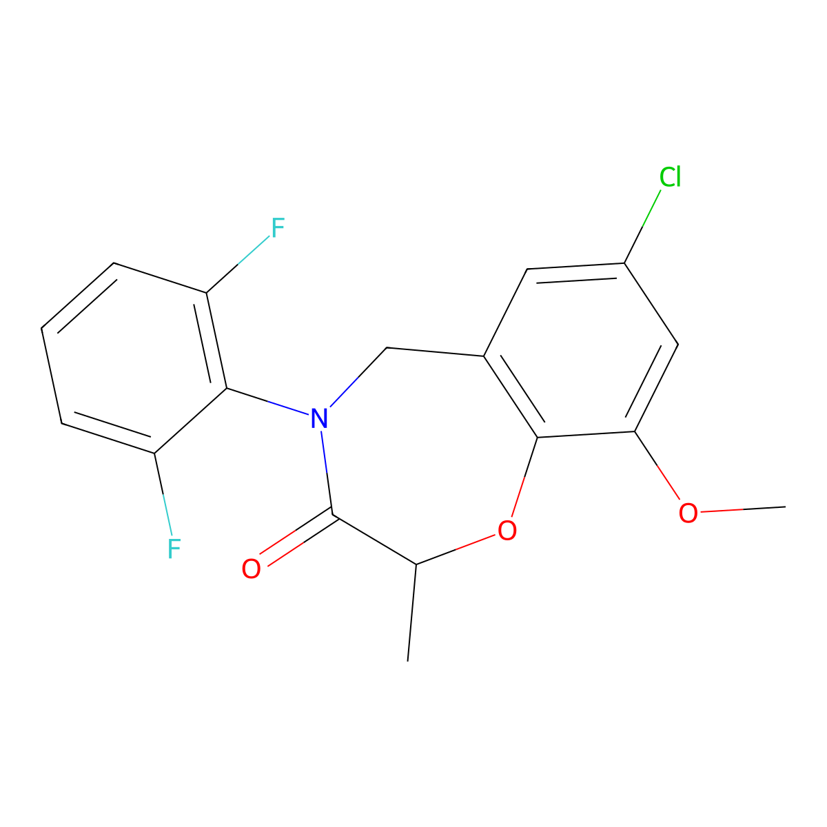 7-chloro-4-(2,6-difluorophenyl)-9-methoxy-2-methyl-4,5-dihydro-1,4-benzoxazepin-3(2H)-one molecular structure, CAS 1396854-67-3