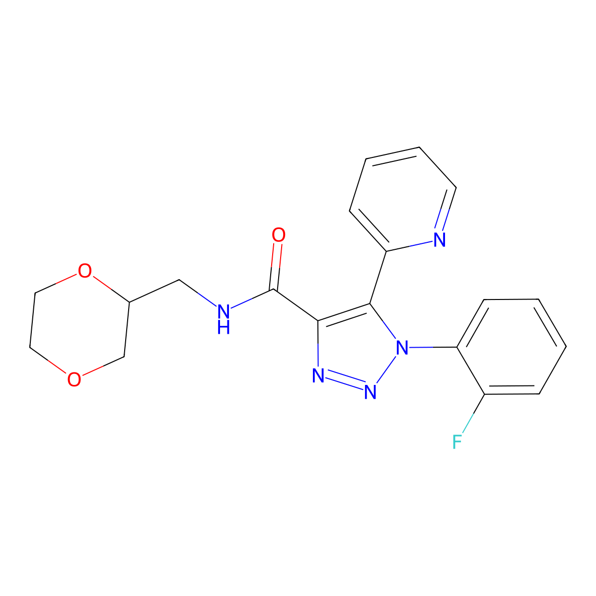 N-[(1,4-dioxan-2-yl)methyl]-1-(2-fluorophenyl)-5-(pyridin-2-yl)-1H-1,2,3-triazole-4-carboxamide molecular structure, CAS 1396854-79-7