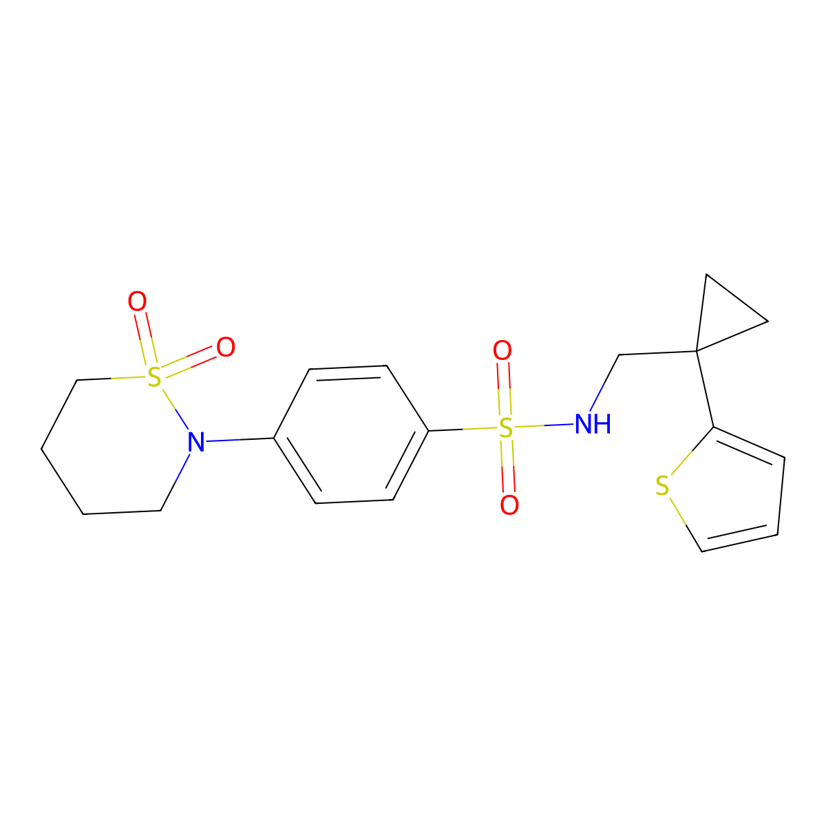 4-(1,1-dioxido-1,2-thiazinan-2-yl)-N-((1-(thiophen-2-yl)cyclopropyl)methyl)benzenesulfonamide molecular structure, CAS 1396854-93-5