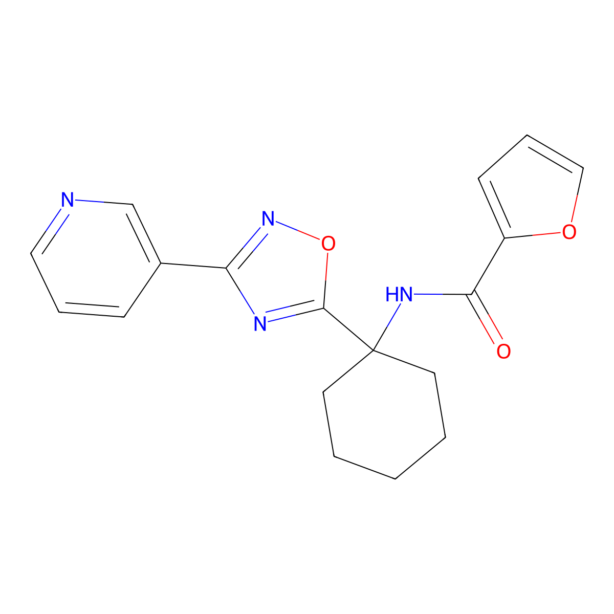 N-(1-(3-(pyridin-3-yl)-1,2,4-oxadiazol-5-yl)cyclohexyl)furan-2-carboxamide molecular structure, CAS 1396854-94-6