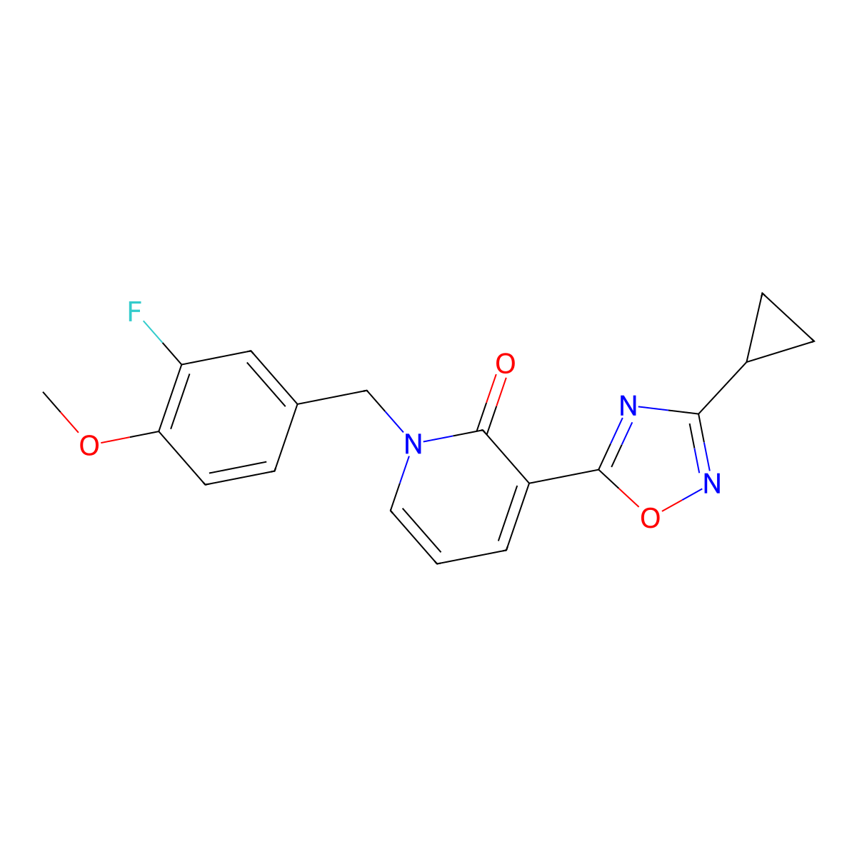 3-(3-cyclopropyl-1,2,4-oxadiazol-5-yl)-1-(3-fluoro-4-methoxybenzyl)pyridin-2(1H)-one molecular structure, CAS 1396854-95-7