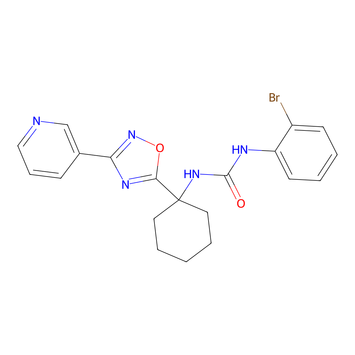 1-(2-Bromophenyl)-3-{1-[3-(pyridin-3-yl)-1,2,4-oxadiazol-5-yl]cyclohexyl}urea molecular structure, CAS 1396855-03-0