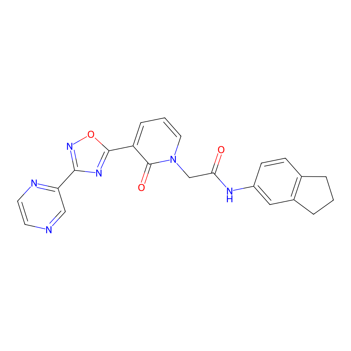 N-(2,3-dihydro-1H-inden-5-yl)-2-(2-oxo-3-(3-(pyrazin-2-yl)-1,2,4-oxadiazol-5-yl)pyridin-1(2H)-yl)acetamide molecular structure, CAS 1396855-04-1