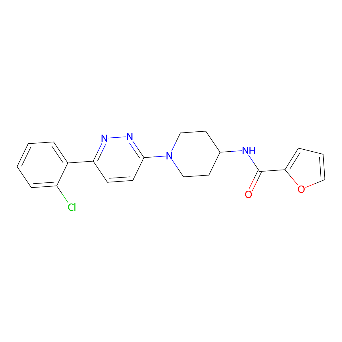 N-{1-[6-(2-chlorophenyl)pyridazin-3-yl]piperidin-4-yl}-2-furamide molecular structure, CAS 1396855-05-2