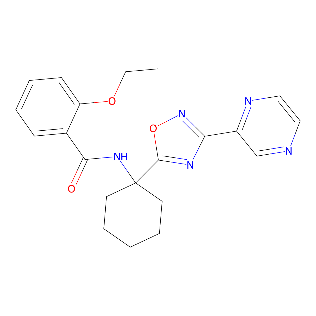 2-ethoxy-N-{1-[3-(pyrazin-2-yl)-1,2,4-oxadiazol-5-yl]cyclohexyl}benzamide molecular structure, CAS 1396855-11-0