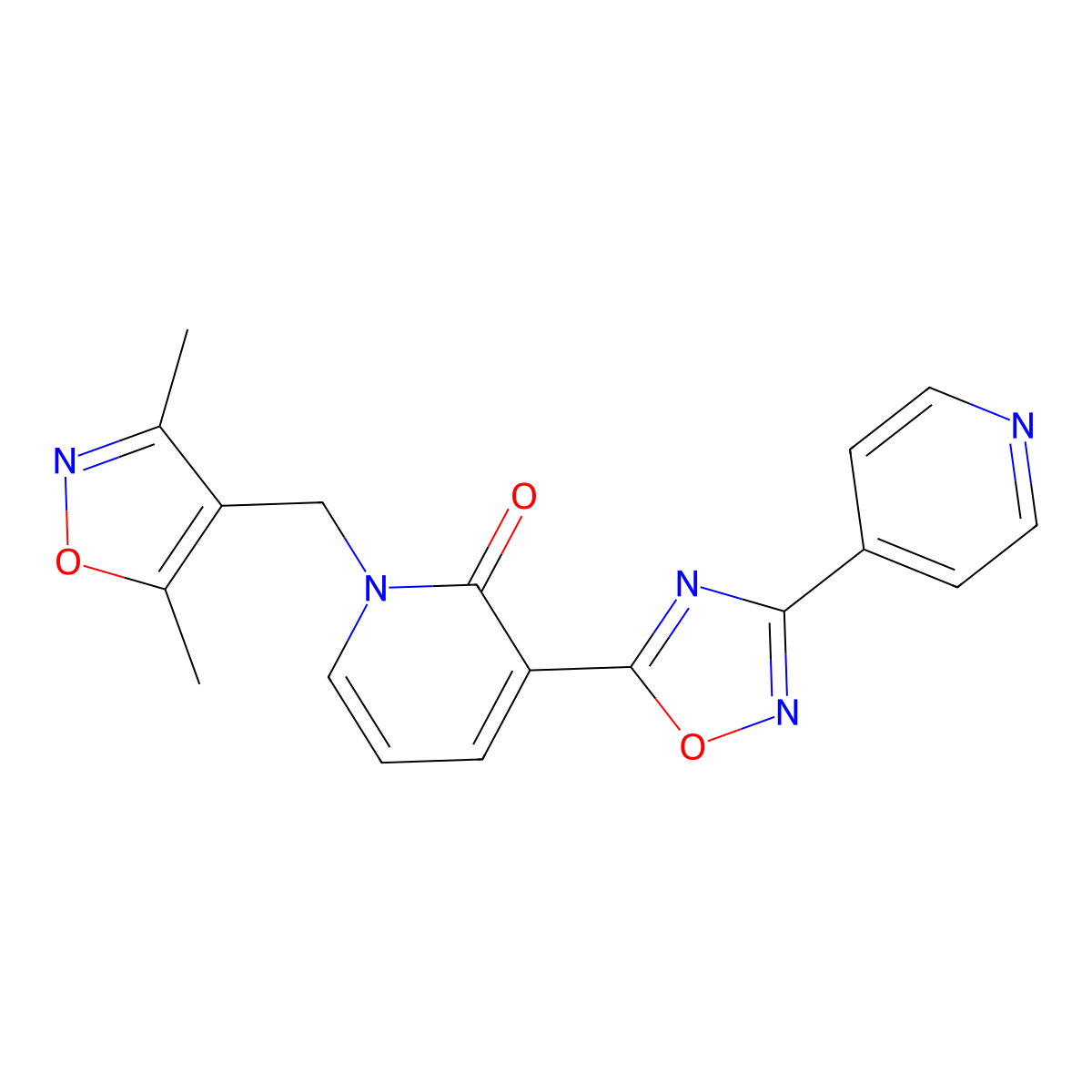 1-[(3,5-dimethylisoxazol-4-yl)methyl]-3-(3-pyridin-4-yl-1,2,4-oxadiazol-5-yl)pyridin-2(1H)-one molecular structure, CAS 1396855-12-1