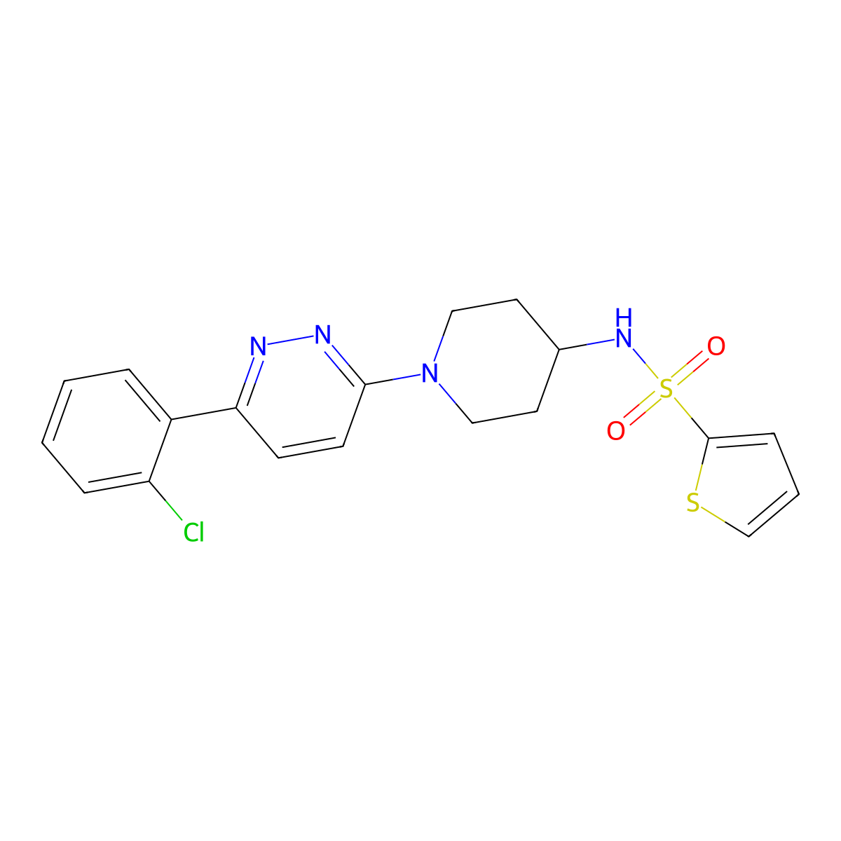N-(1-(6-(2-chlorophenyl)pyridazin-3-yl)piperidin-4-yl)thiophene-2-sulfonamide molecular structure, CAS 1396855-13-2