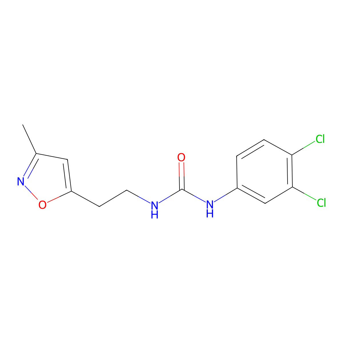 1-(3,4-Dichlorophenyl)-3-(2-(3-methylisoxazol-5-yl)ethyl)urea molecular structure, CAS 1396855-15-4