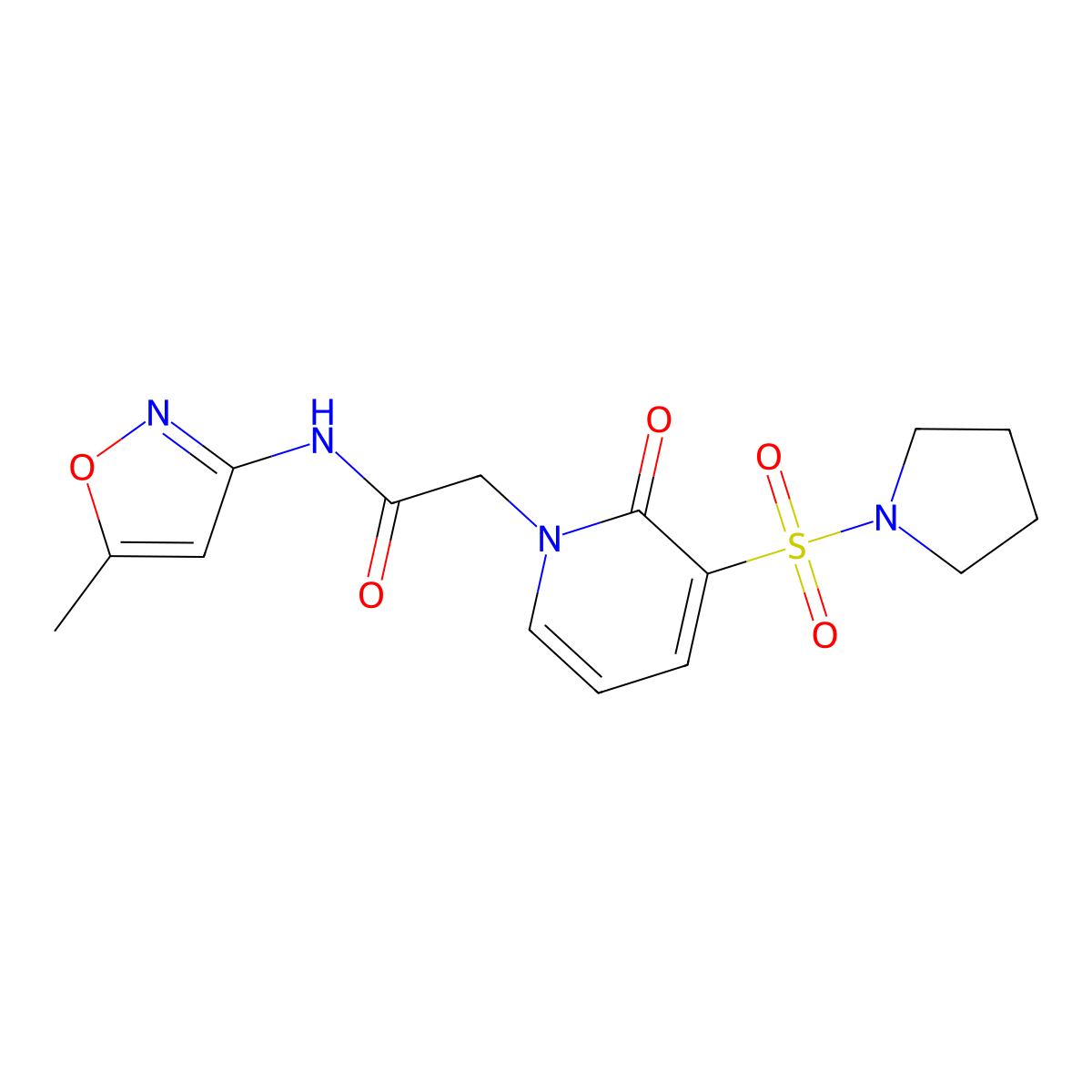 N-(5-methylisoxazol-3-yl)-2-[2-oxo-3-(pyrrolidin-1-ylsulfonyl)pyridin-1(2H)-yl]acetamide molecular structure, CAS 1396855-20-1
