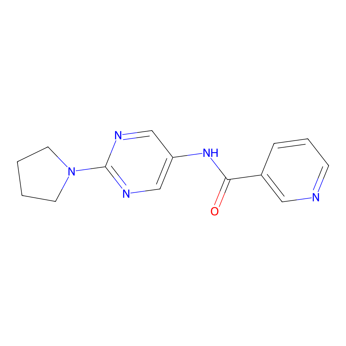 N-(2-(pyrrolidin-1-yl)pyrimidin-5-yl)nicotinamide molecular structure, CAS 1396855-27-8