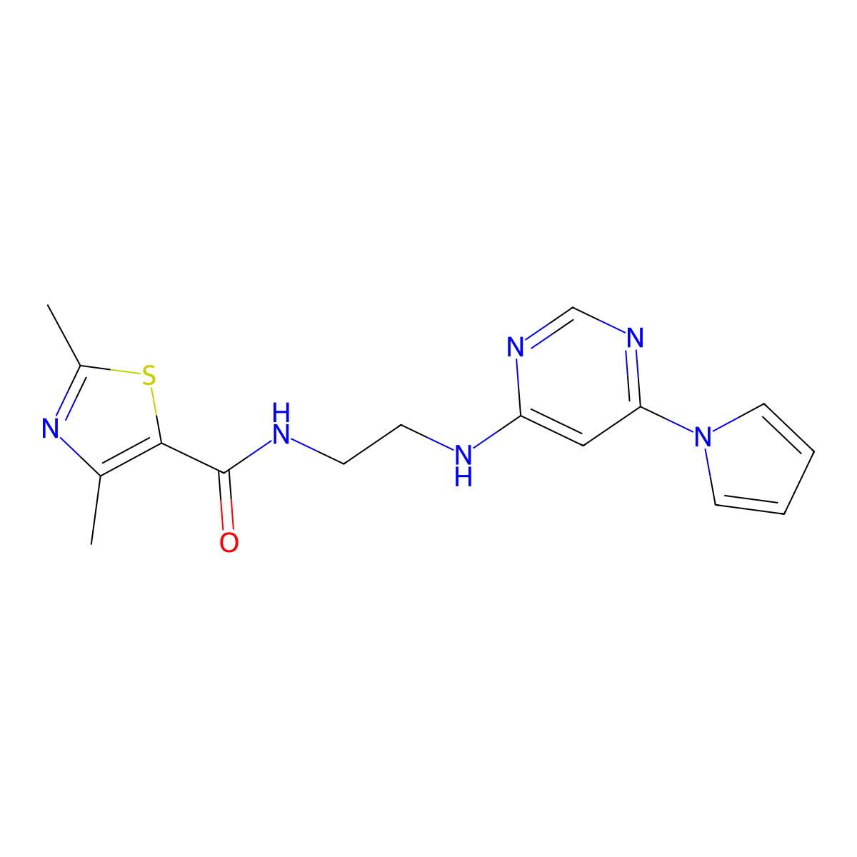 N-(2-((6-(1H-pyrrol-1-yl)pyrimidin-4-yl)amino)ethyl)-2,4-dimethylthiazole-5-carboxamide molecular structure, CAS 1396855-33-6