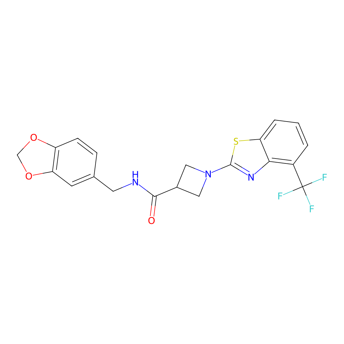 N-(benzo[d][1,3]dioxol-5-ylmethyl)-1-(4-(trifluoromethyl)benzo[d]thiazol-2-yl)azetidine-3-carboxamide molecular structure, CAS 1396855-46-1
