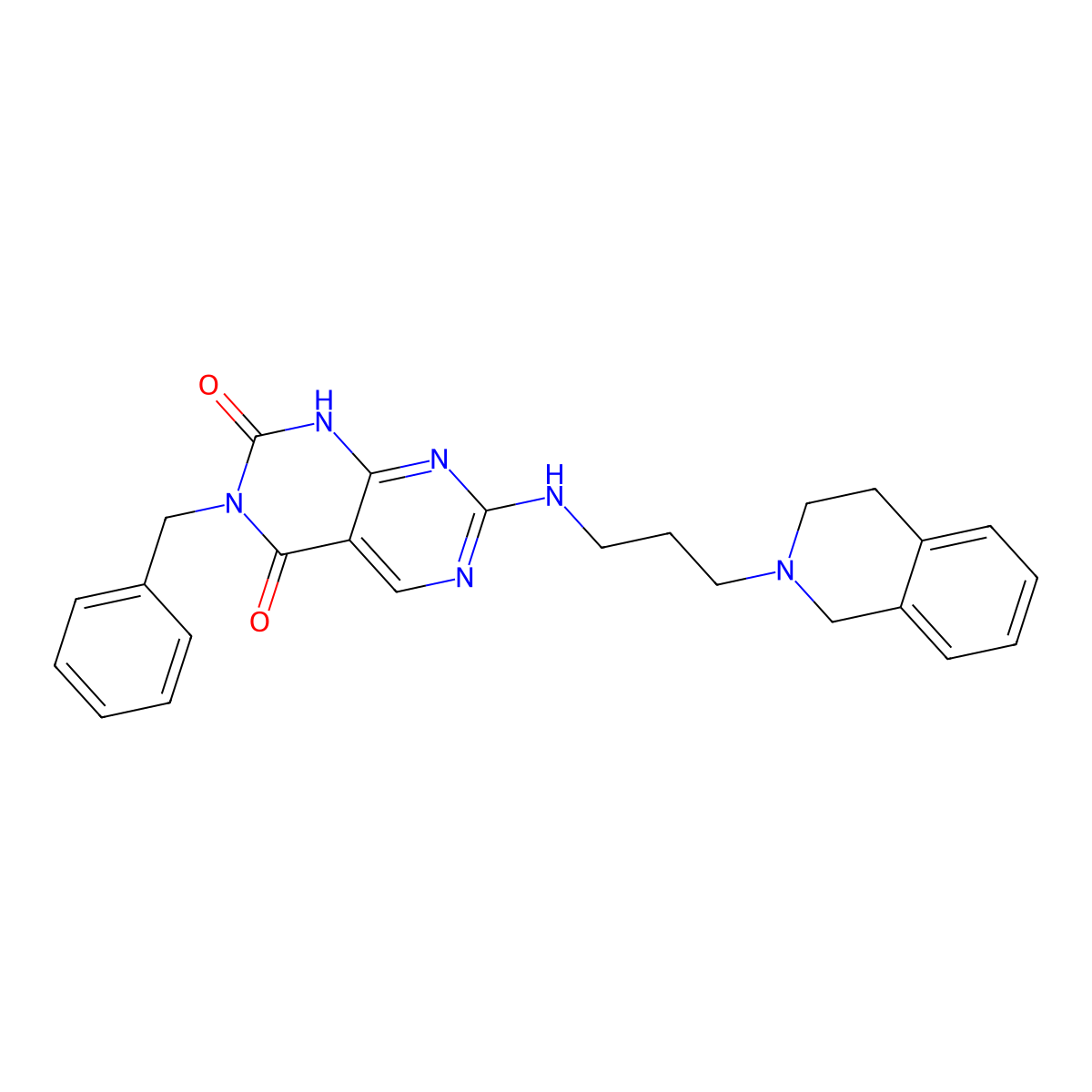 3-benzyl-7-((3-(3,4-dihydroisoquinolin-2(1H)-yl)propyl)amino)pyrimido[4,5-d]pyrimidine-2,4(1H,3H)-dione molecular structure, CAS 1396855-48-3