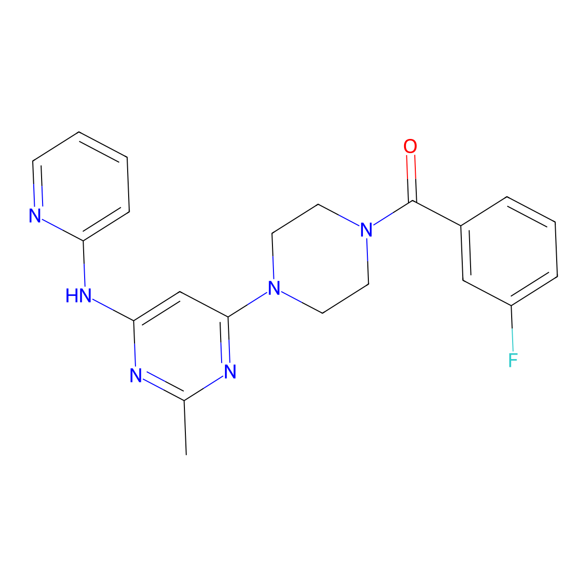 (3-Fluorophenyl)(4-(2-methyl-6-(pyridin-2-ylamino)pyrimidin-4-yl)piperazin-1-yl)methanone molecular structure, CAS 1396855-49-4