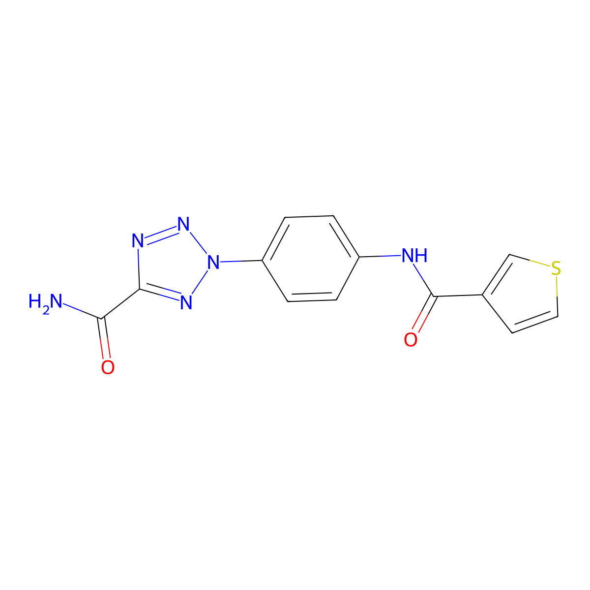 2-(4-(thiophene-3-carboxamido)phenyl)-2H-tetrazole-5-carboxamide molecular structure, CAS 1396855-51-8